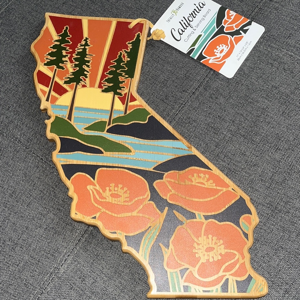 Totally Bamboo Cutting/Serving Board California State Art colorful New w tags